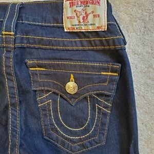 True Religion Misty Denim Jeans Womens Sz 24 Dark Blue Skinny Fit Flap Pockets